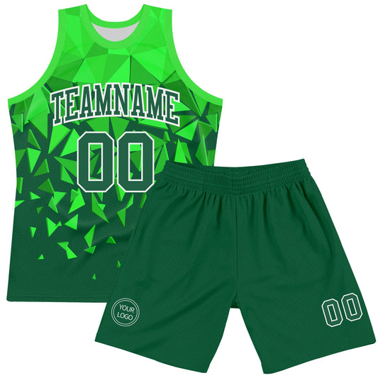 Custom Green Grass Green-White Geometric Shape Round Neck Sublimation Basketball Suit Jersey