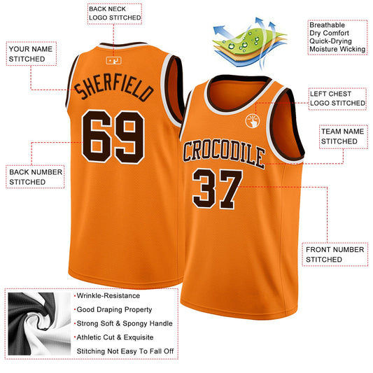 Custom Bay Orange Brown-White Authentic Basketball Jersey