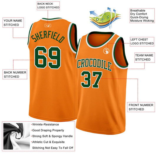 Custom Bay Orange Green-White Authentic Basketball Jersey