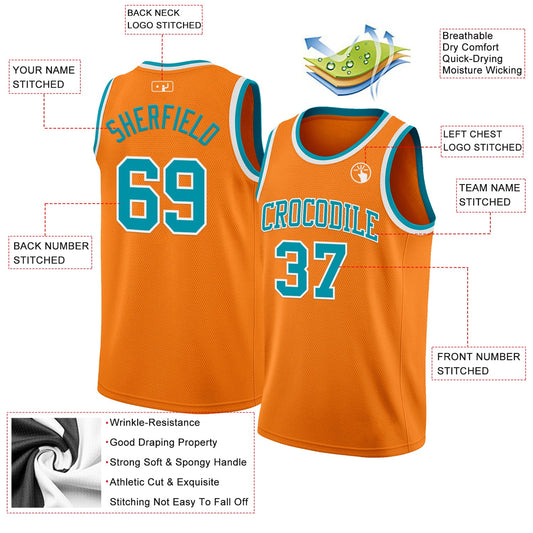 Custom Bay Orange Teal-White Authentic Basketball Jersey