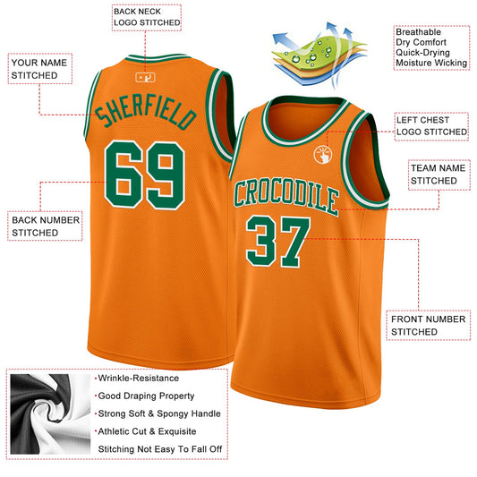 Custom Bay Orange Kelly Green-White Authentic Basketball Jersey