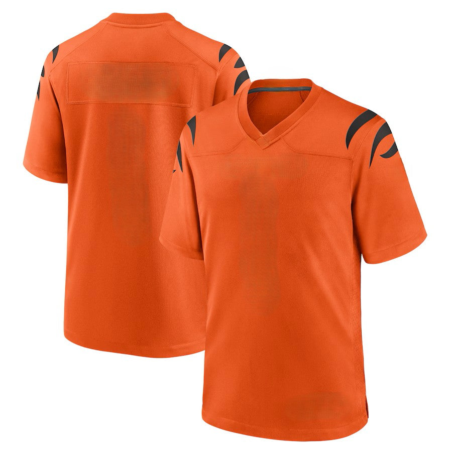 Custom Men's Bengals Black/White/Orange Exact Replica Football Jersey