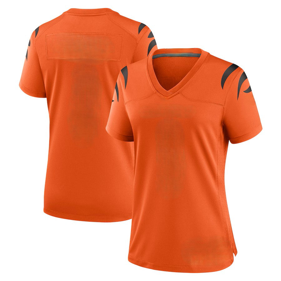 Custom Women's Bengals Black/Orange Exact Replica Football Jersey