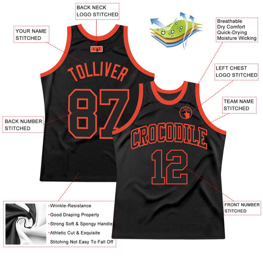 Custom Black Black-Orange Authentic Throwback Basketball Jersey