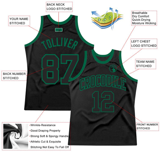Custom Black Black-Kelly Green Authentic Throwback Basketball Jersey