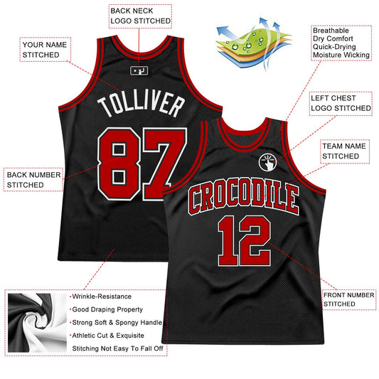 Custom Black Red-White Authentic Throwback Basketball Jersey
