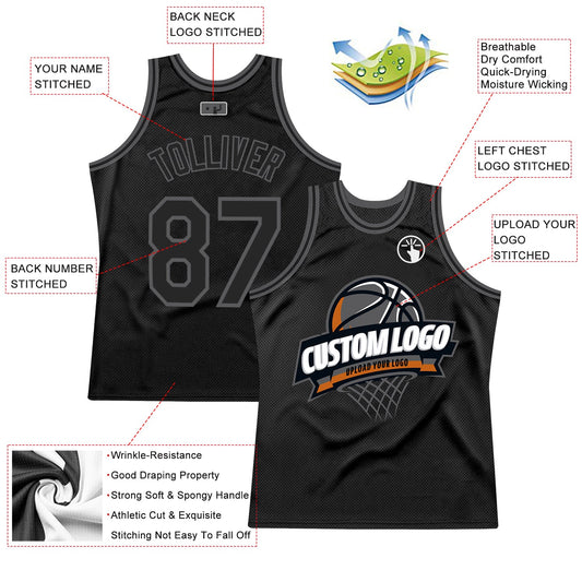 Custom Black Steel Gray Authentic Throwback Basketball Jersey