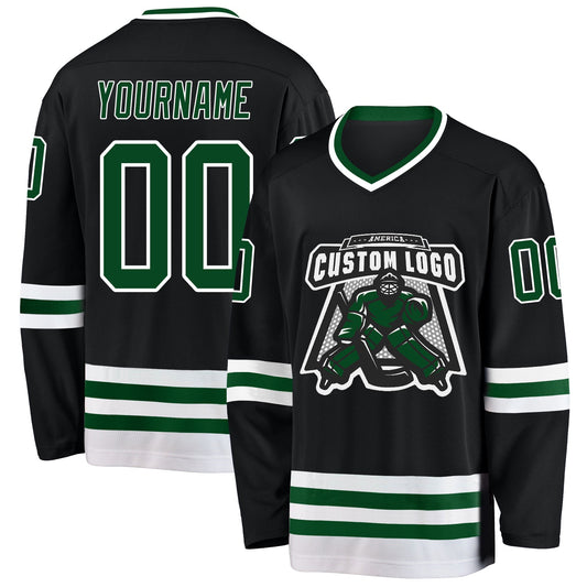 Custom Black Green-White Hockey Jersey