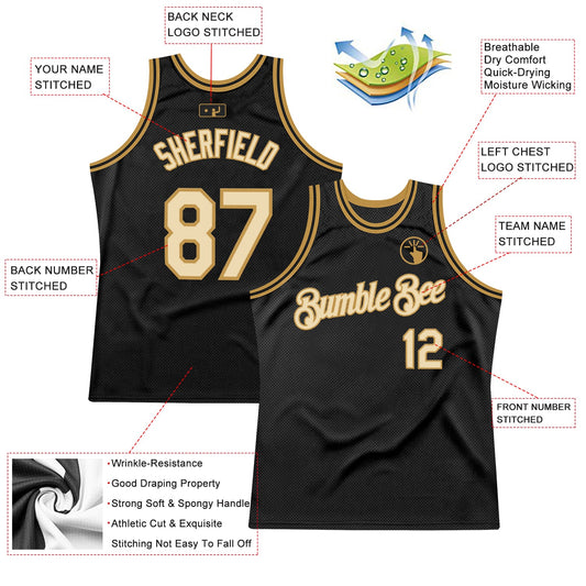 Custom Black Cream-Old Gold Authentic Throwback Basketball Jersey