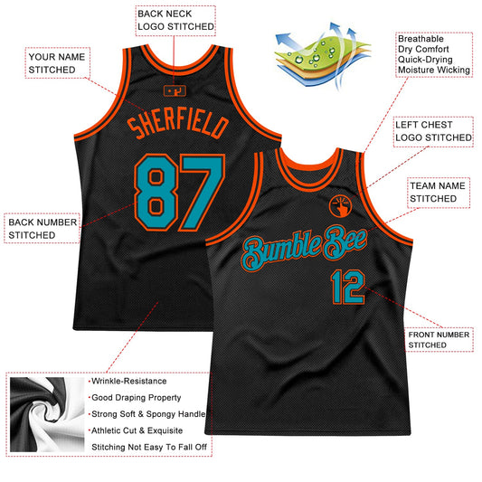 Custom Black Teal-Orange Authentic Throwback Basketball Jersey