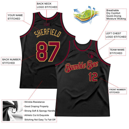 Custom Black Maroon-Old Gold Authentic Throwback Basketball Jersey