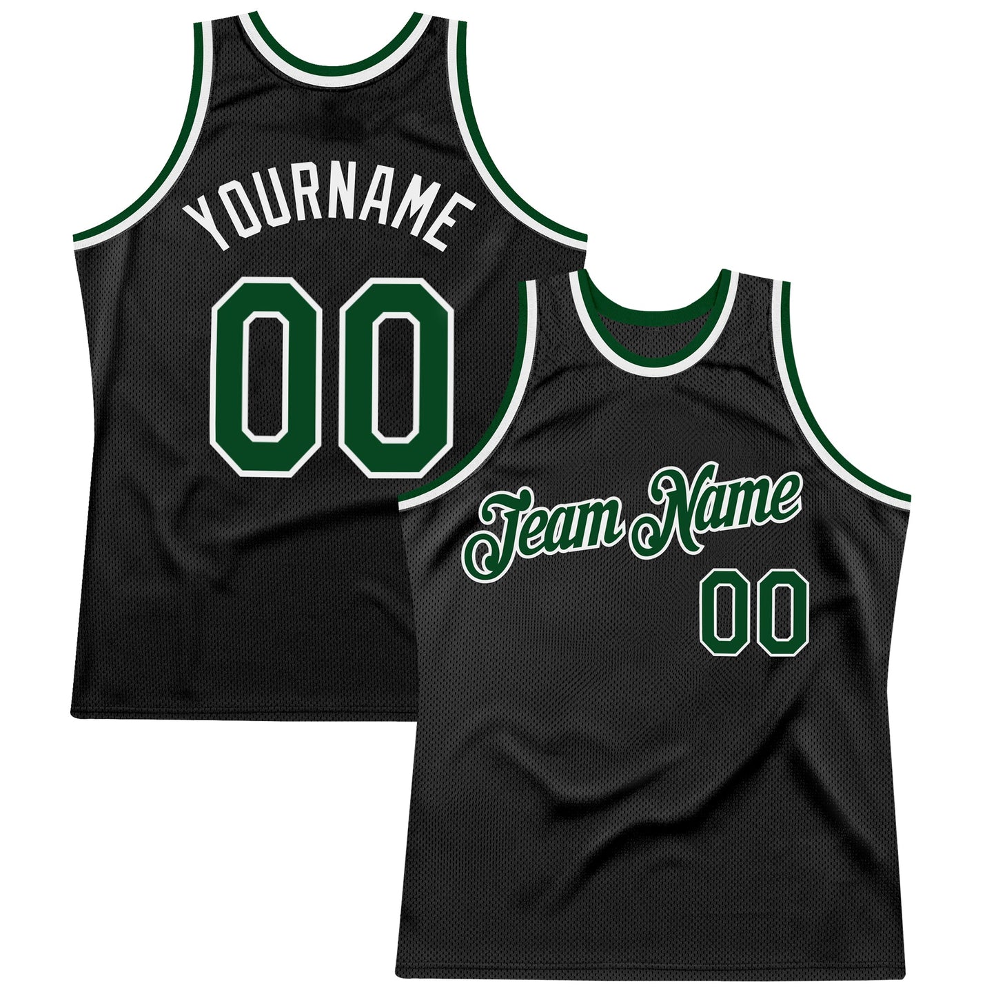 Custom Black Green-White Authentic Throwback Basketball Jersey