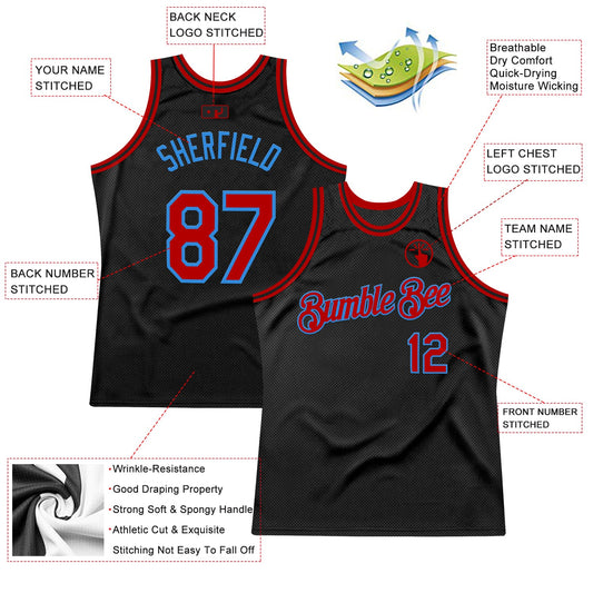 Custom Black Red-Powder Blue Authentic Throwback Basketball Jersey