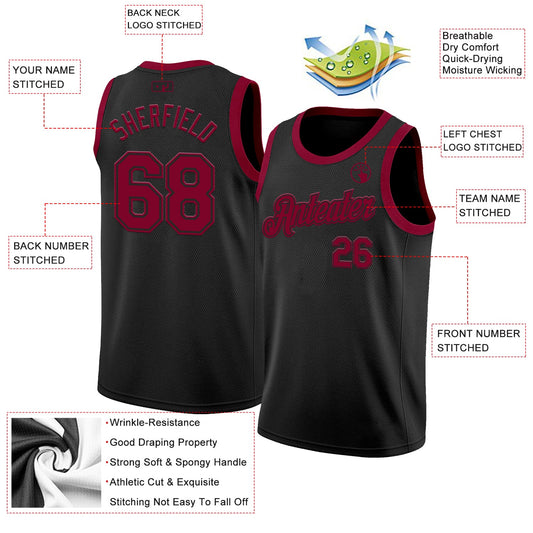 Custom Black Maroon Authentic Basketball Jersey