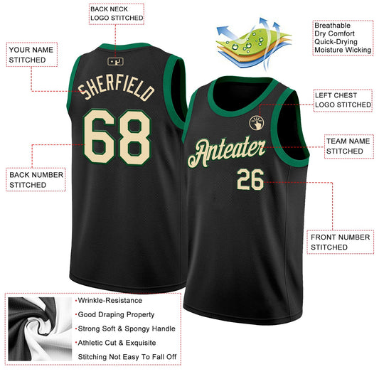 Custom Black Cream-Green Authentic Basketball Jersey