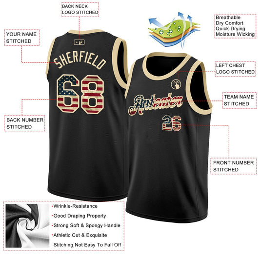 Custom Black Vintage USA Flag-Cream Authentic Basketball Jersey