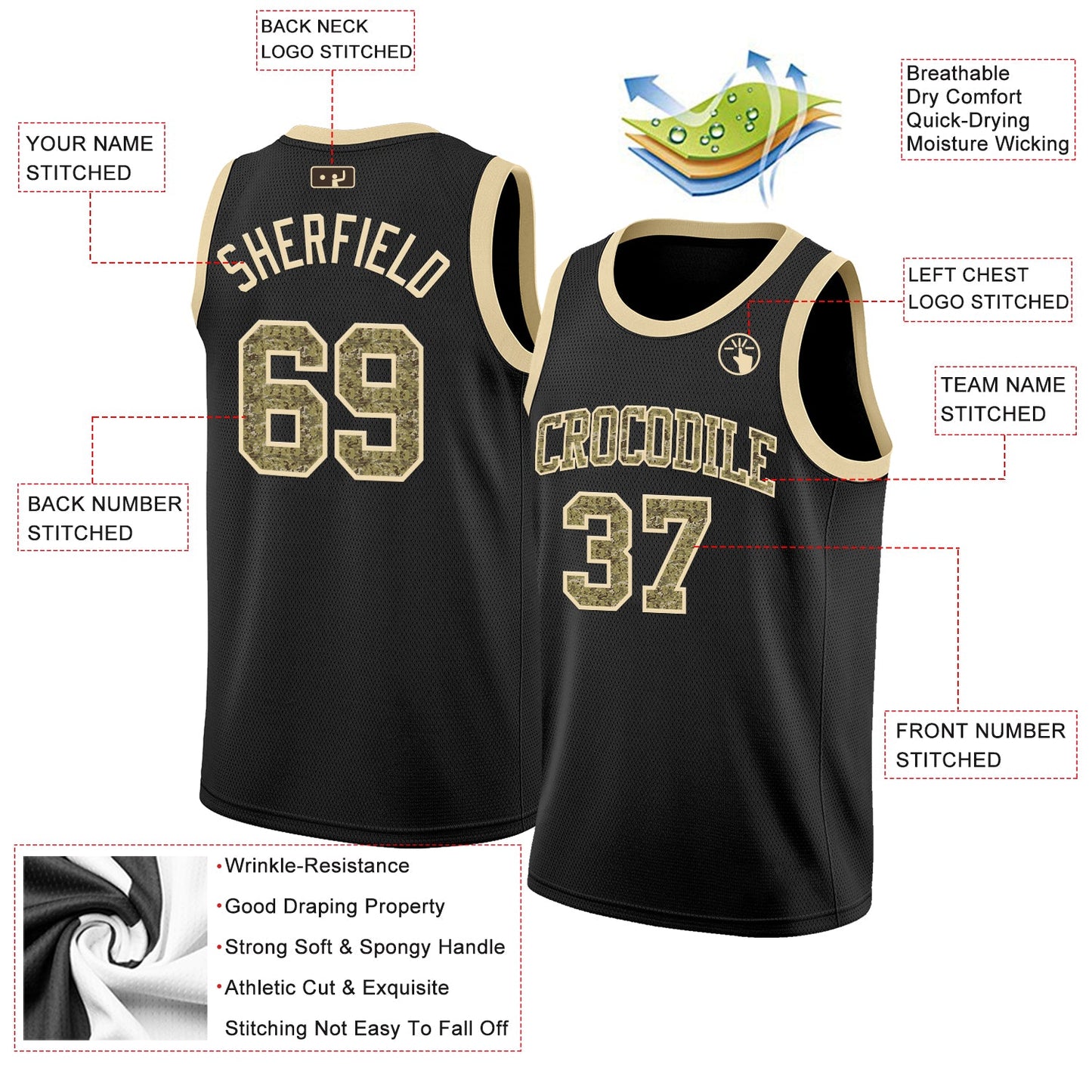 Custom Black Camo-Cream Authentic Basketball Jersey