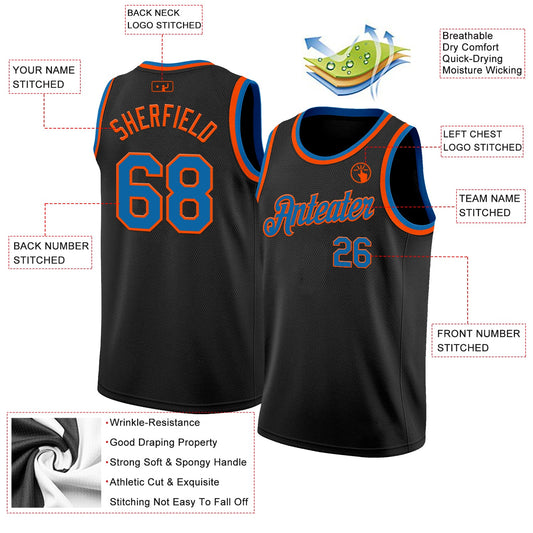 Custom Black Blue-Orange Authentic Basketball Jersey