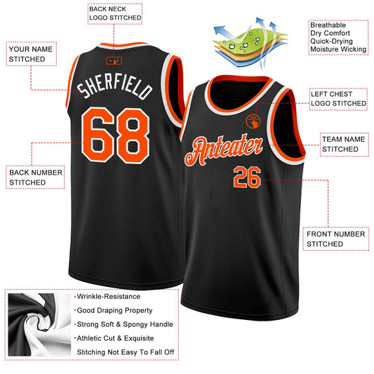 Custom Black Orange-White Authentic Basketball Jersey