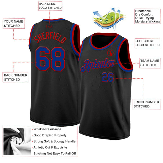 Custom Black Royal-Red Authentic Basketball Jersey