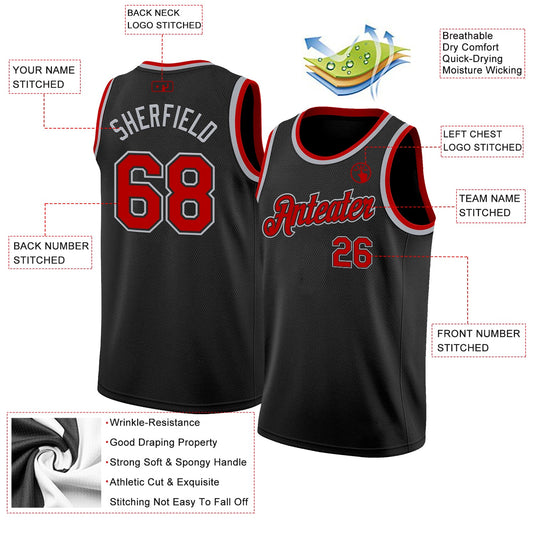 Custom Black Red-Gray Authentic Basketball Jersey