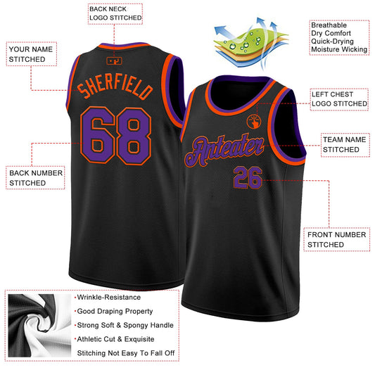 Custom Black Purple-Orange Authentic Basketball Jersey