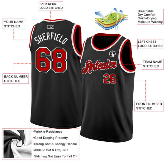 Custom Black Red-White Authentic Basketball Jersey
