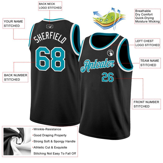 Custom Black Teal-White Authentic Basketball Jersey