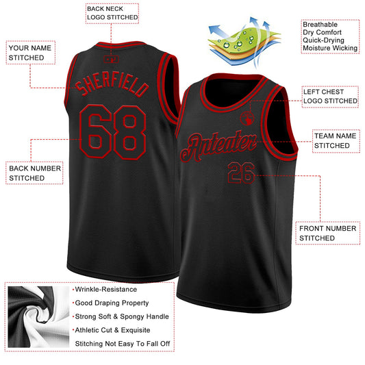 Custom Black Red Authentic Basketball Jersey