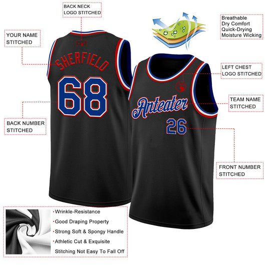 Custom Black Royal White-Red Authentic Basketball Jersey