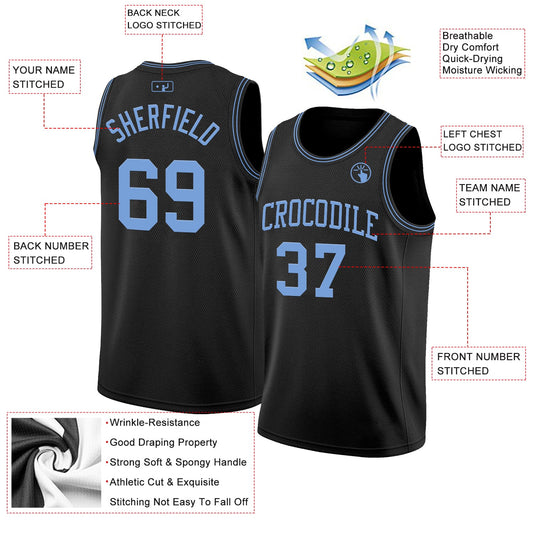 Custom Black Light Blue Authentic Basketball Jersey
