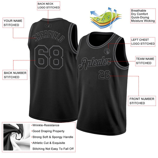 Custom Black Steel Gray Authentic Basketball Jersey