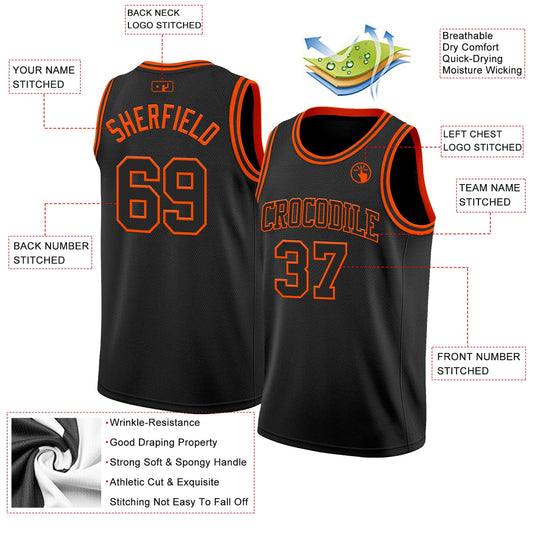 Custom Black Orange Authentic Basketball Jersey
