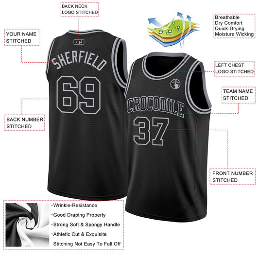 Custom Black Gray Authentic Basketball Jersey