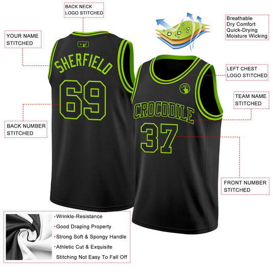 Custom Black Neon Green Authentic Basketball Jersey
