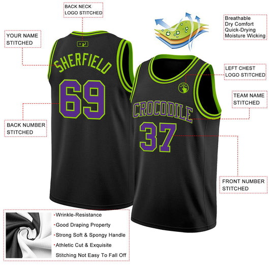 Custom Black Purple-Neon Green Authentic Basketball Jersey