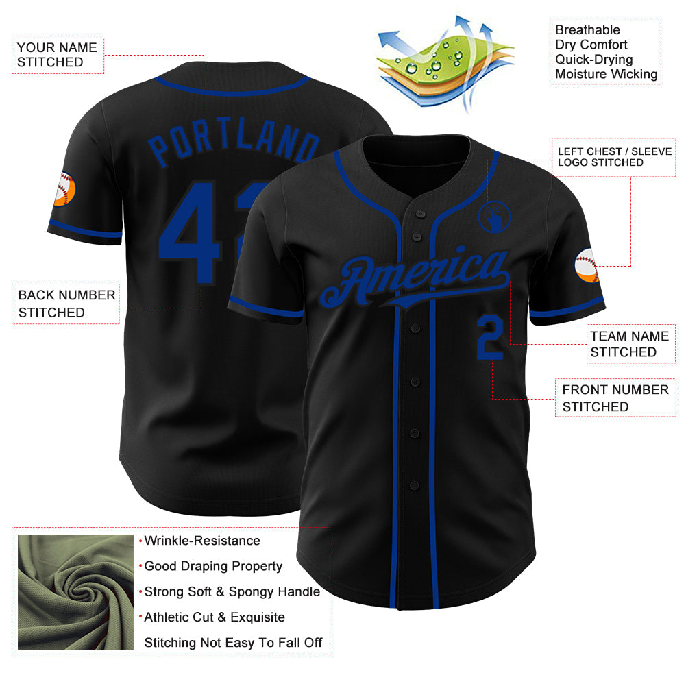 Custom Black Royal Authentic Baseball Jersey