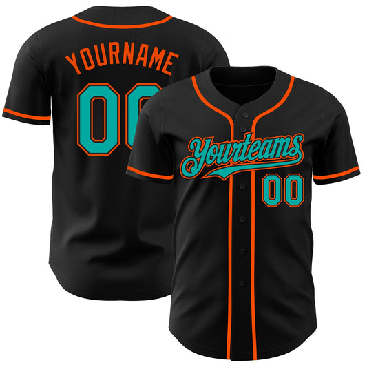 Custom Black Aqua-Orange Authentic Baseball Jersey