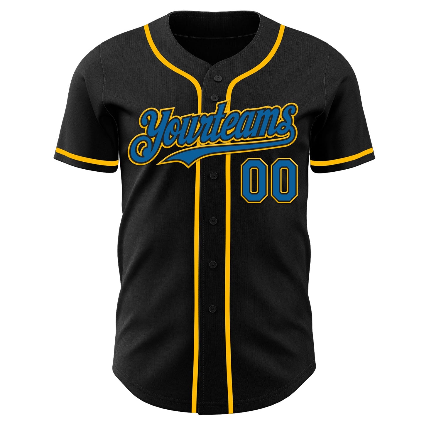 Custom Black Blue-Gold Authentic Baseball Jersey