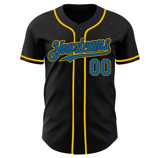 Custom Black Blue-Gold Authentic Baseball Jersey