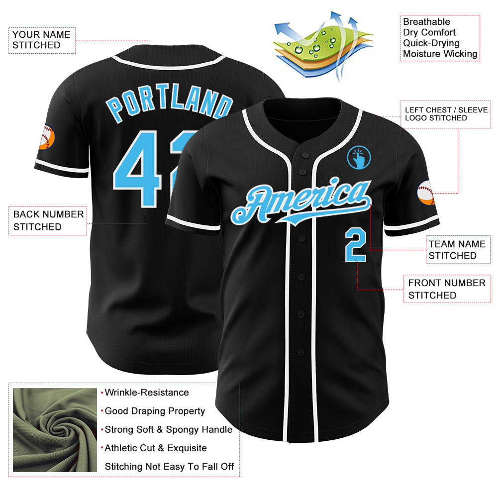 Custom Black Sky Blue-White Authentic Baseball Jersey