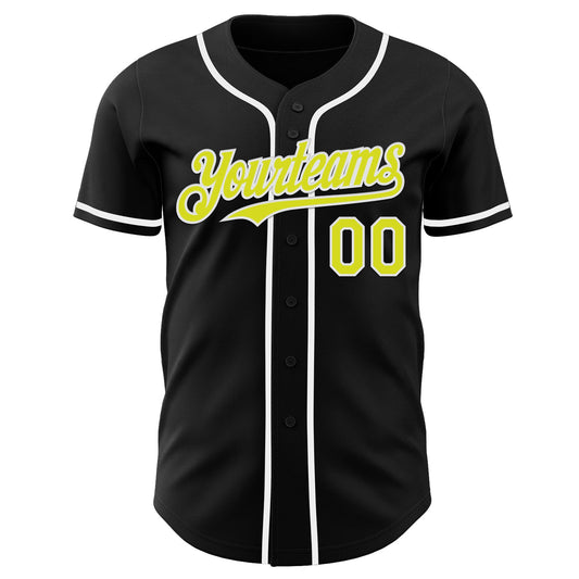 Custom Black Neon Yellow-White Authentic Baseball Jersey