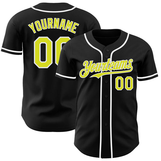 Custom Black Neon Yellow-White Authentic Baseball Jersey