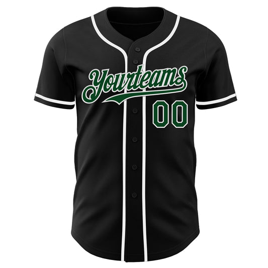 Custom Black Green-White Authentic Baseball Jersey