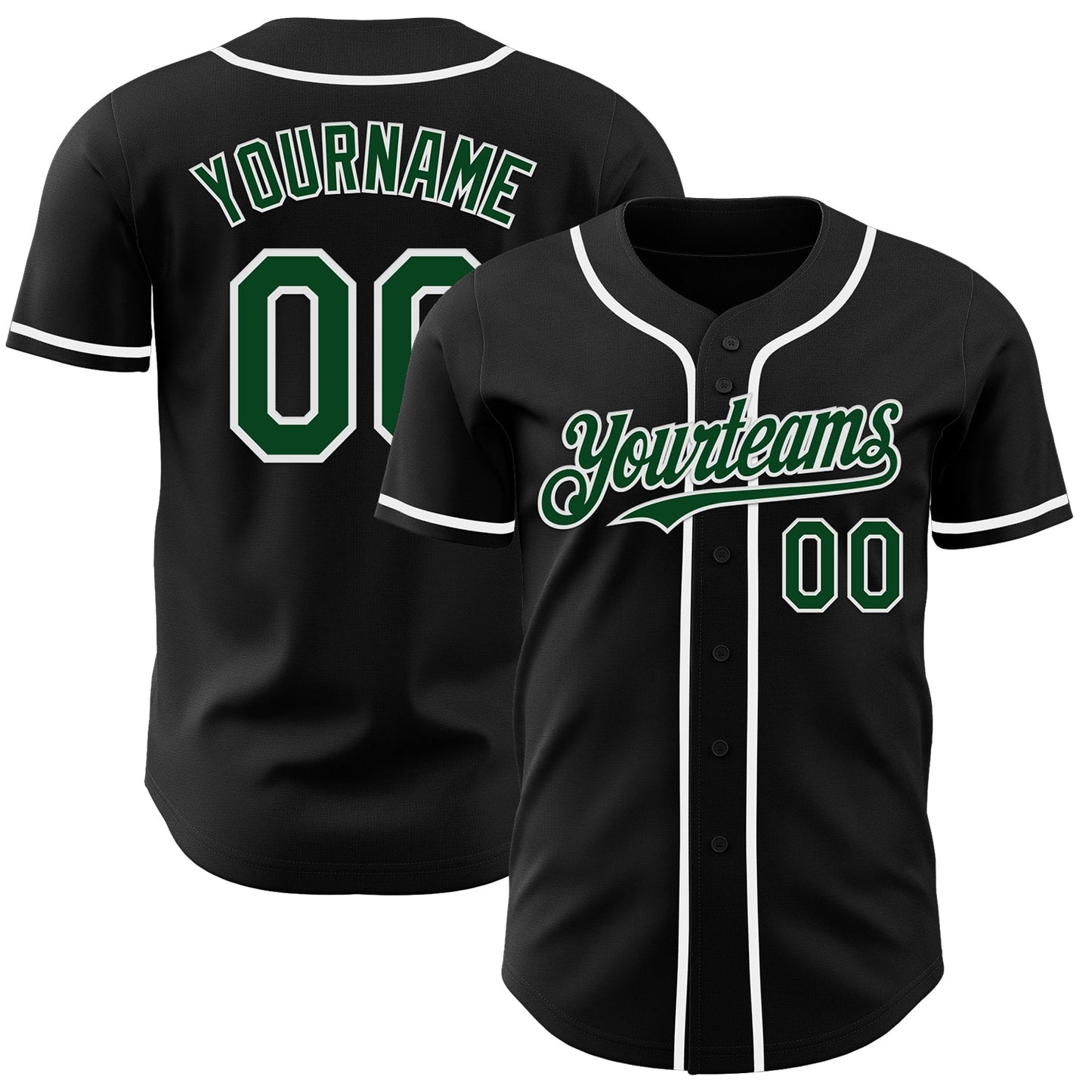 Custom Black Green-White Authentic Baseball Jersey