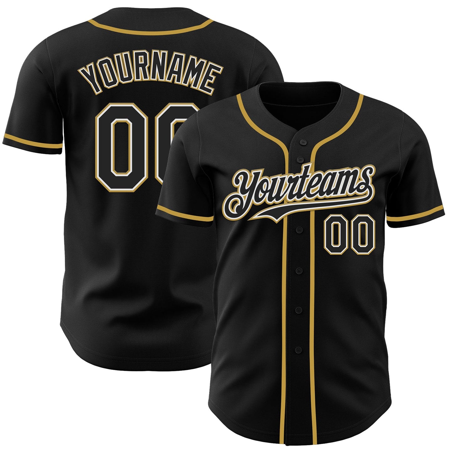 Custom Black White-Old Gold Authentic Baseball Jersey