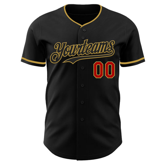 Custom Black Kelly Green Old Gold-Red Authentic Baseball Jersey