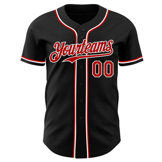Custom Black Red-White Authentic Baseball Jersey