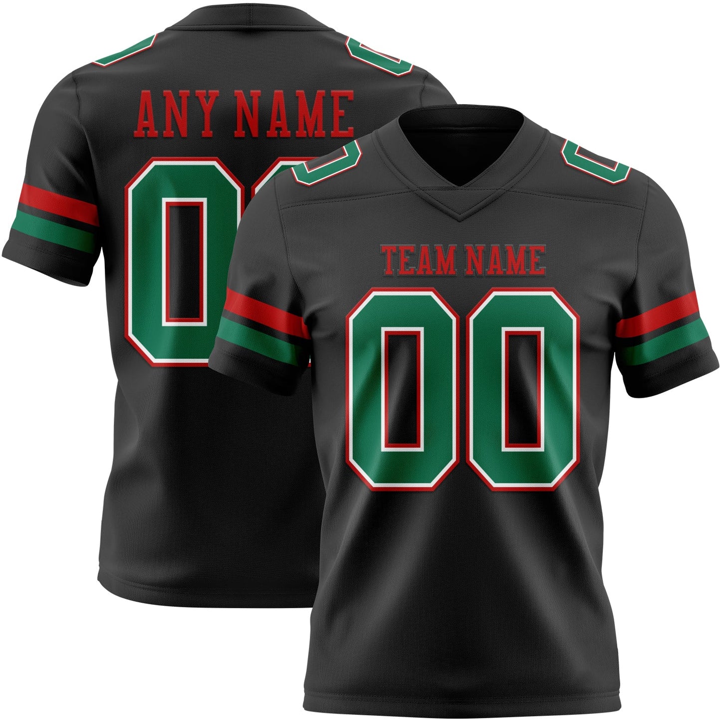 Custom Black Kelly Green White-Red Mesh Authentic Football Jersey