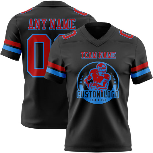 Custom Black Red-Powder Blue Mesh Authentic Football Jersey